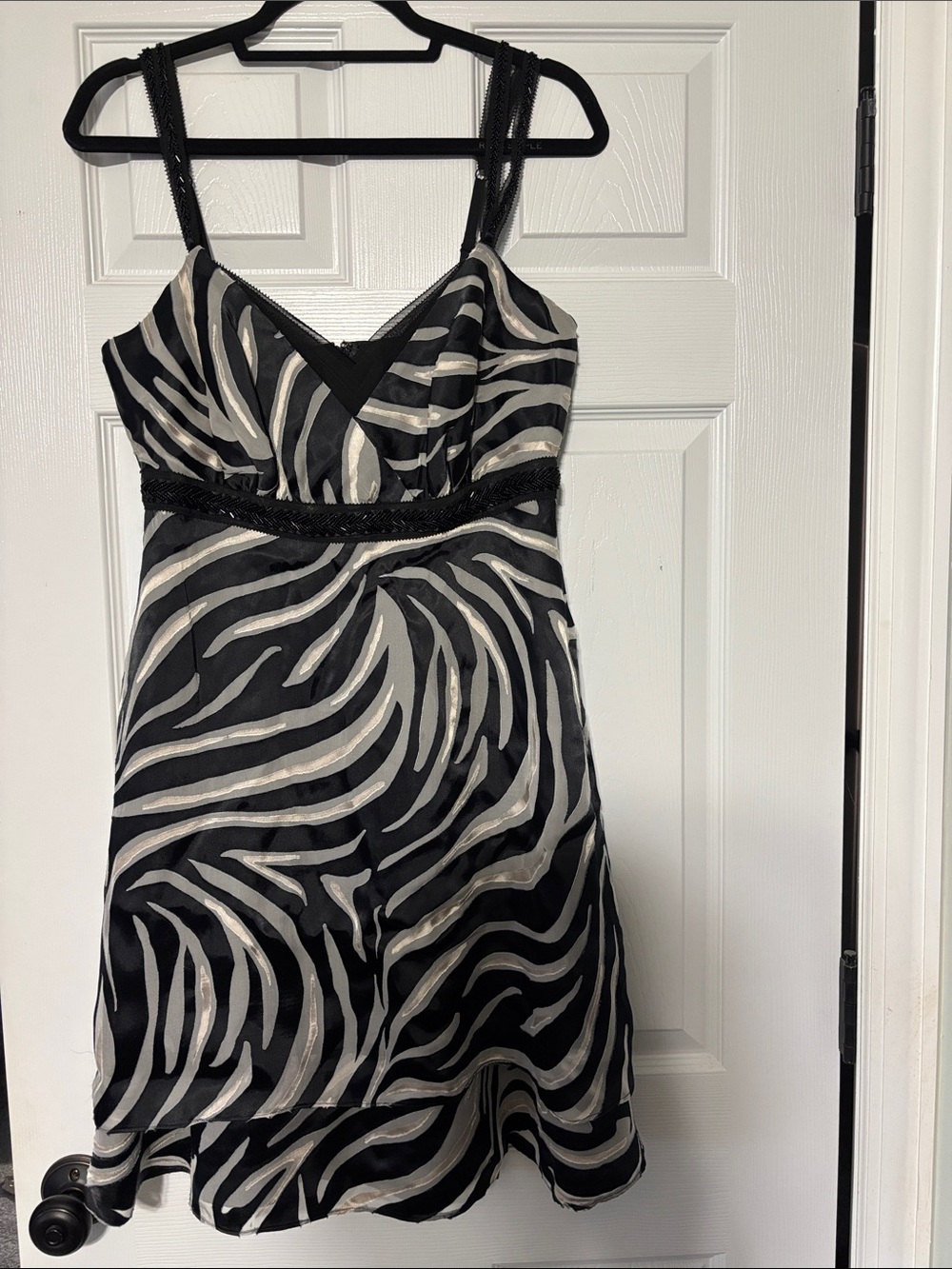NWT White House Black Market Black and Silver Zebra-Print Mini Dress